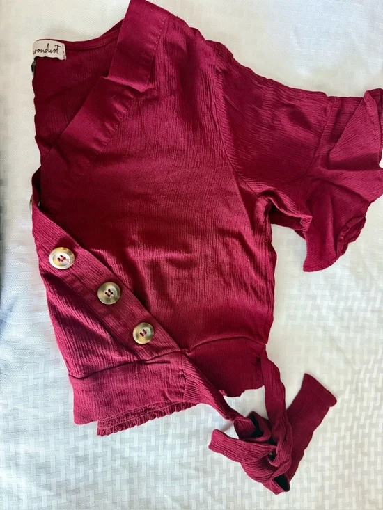 Gypsies & Moondust Wine Red Wrap Button Blouse - Picture 10 of 10